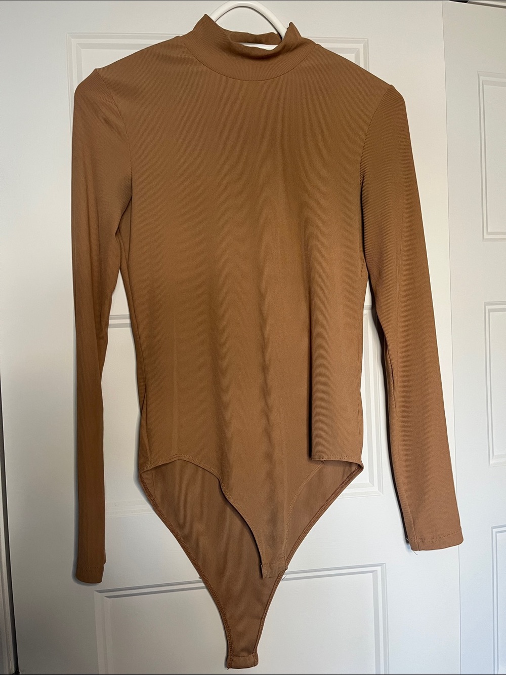 Long Sleeve Mock Neck Bodysuit in Camel